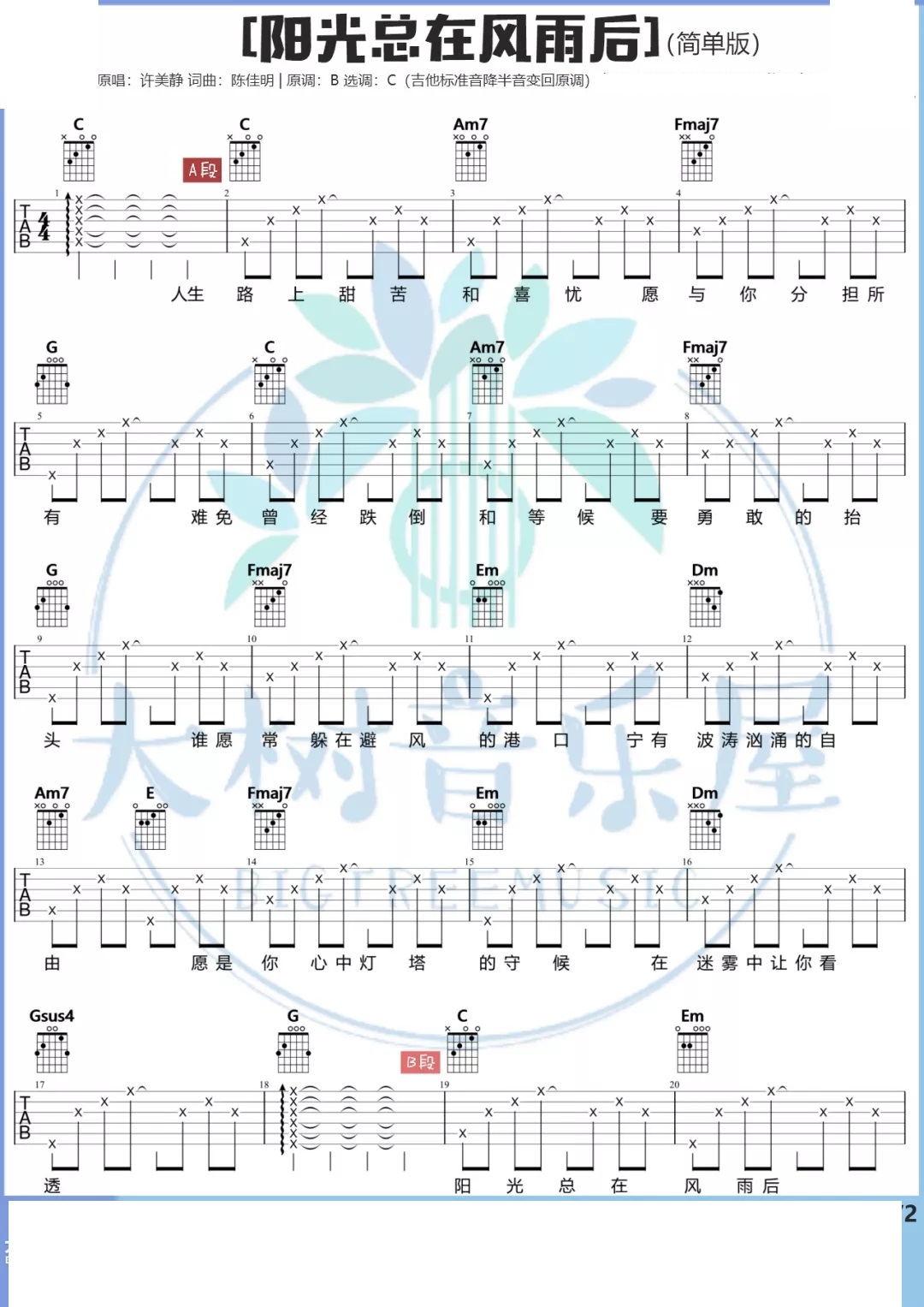 许美静_阳光总在风雨后_吉他谱