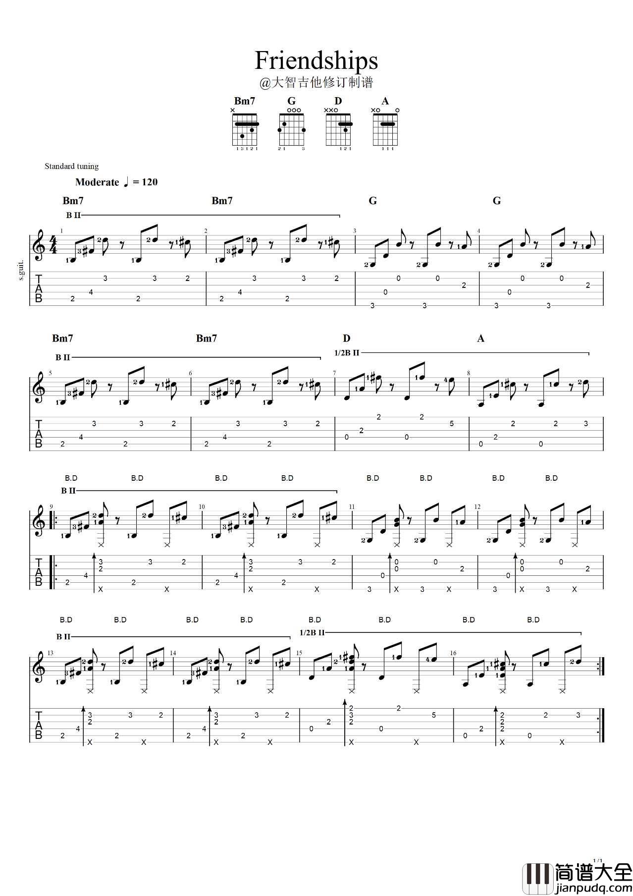 Friendships指弹谱_Pascal_Letoublon_独奏六线谱_吉他指弹谱