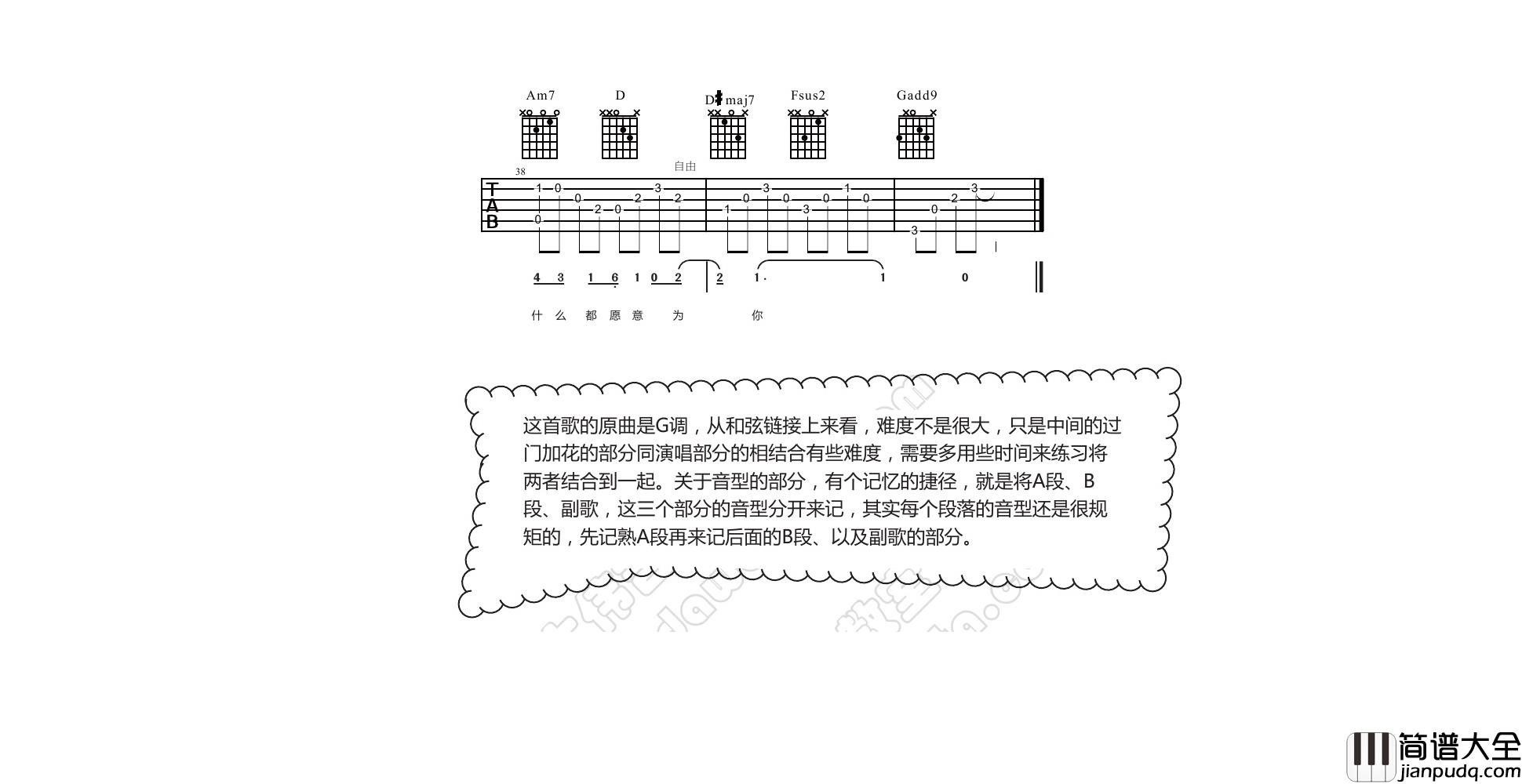 王菲_我愿意_吉他谱(G调)_Guitar_Music_Score