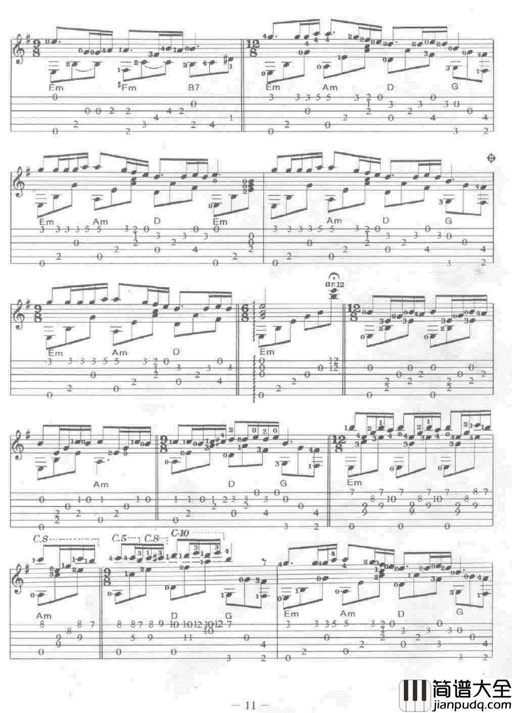 梦中的婚礼（理查德·克莱德曼）|吉他谱|图片谱|高清|经典名曲