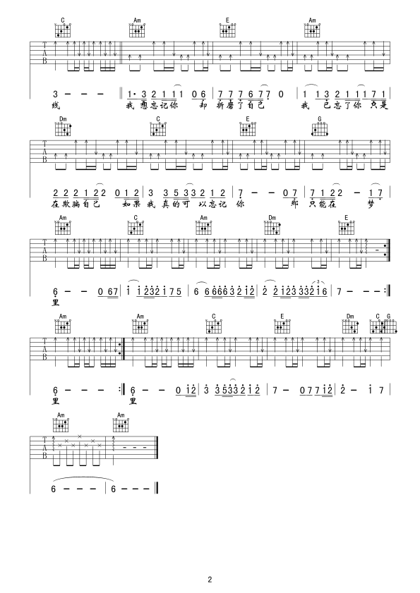 如果真的可以忘记你|吉他谱|图片谱|高清|罗红彬