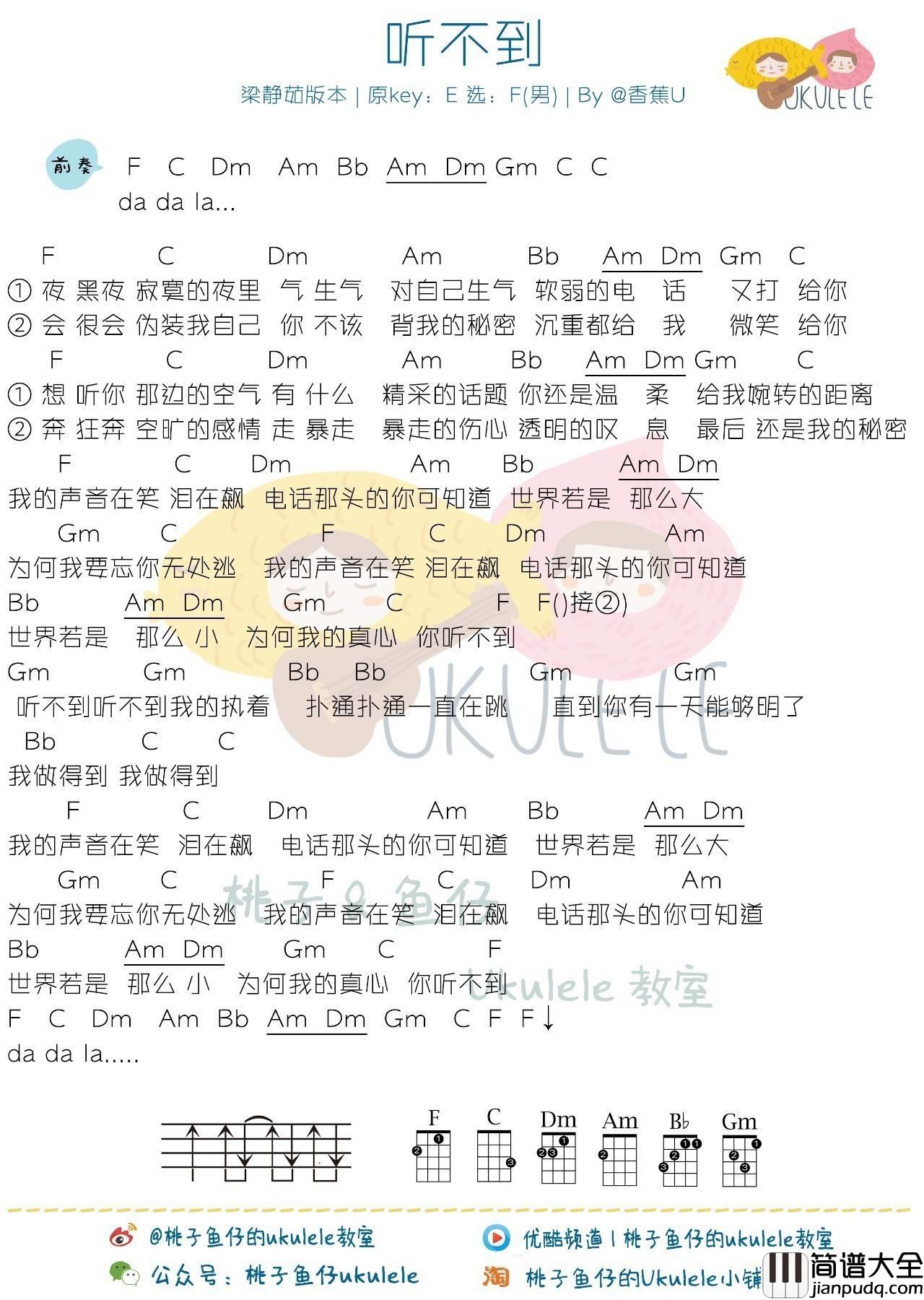 听不到尤克里里谱梁静茹/五月天_弹唱教学