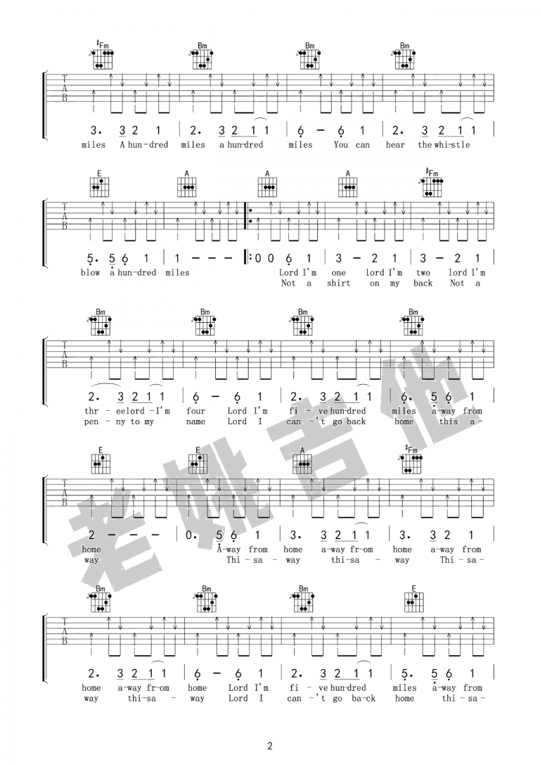 The Journeymen 500 miles吉他谱A调 弹唱六线谱