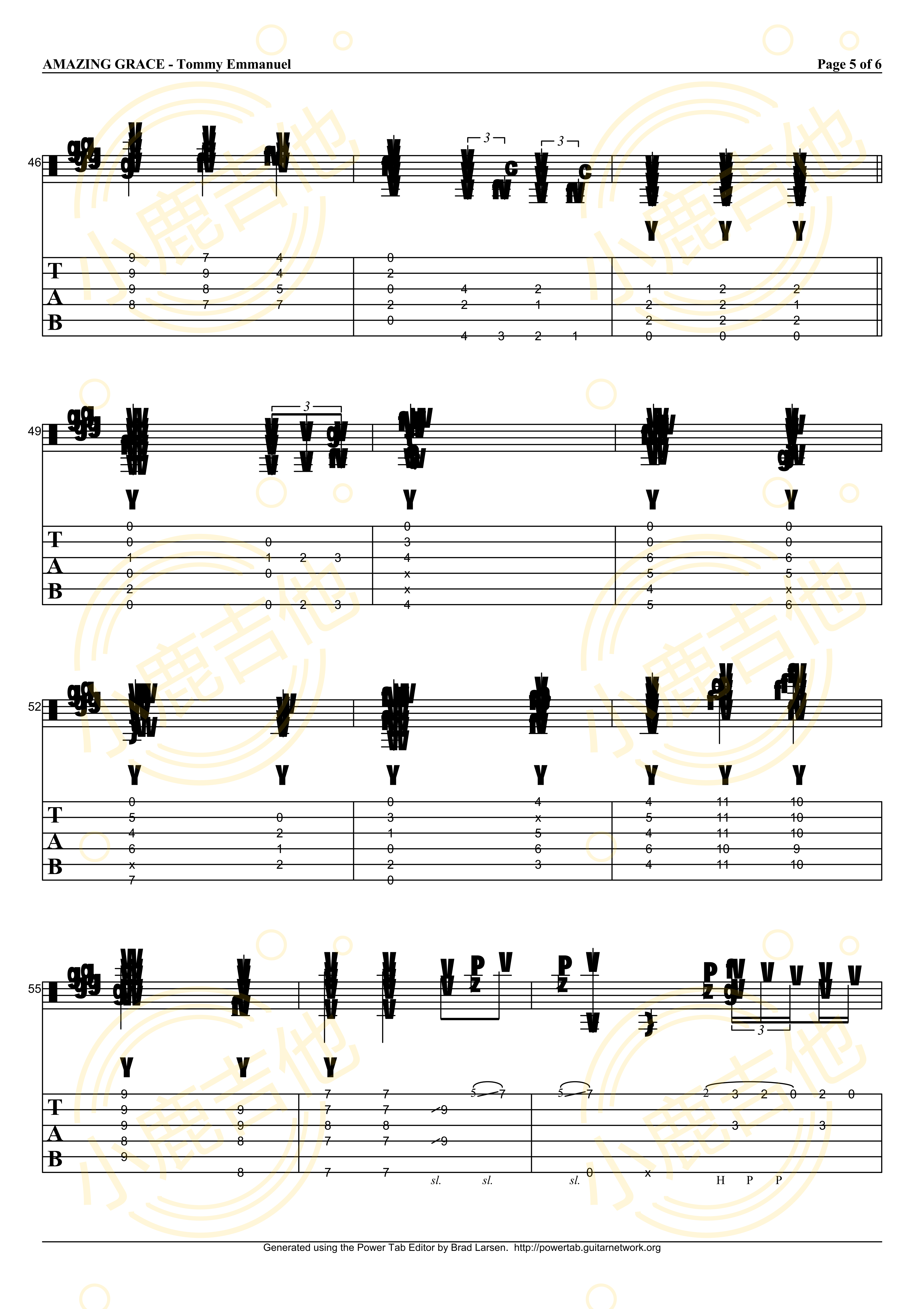 Tommy Emmanuel Amazing Grace吉他谱 指弹六线谱