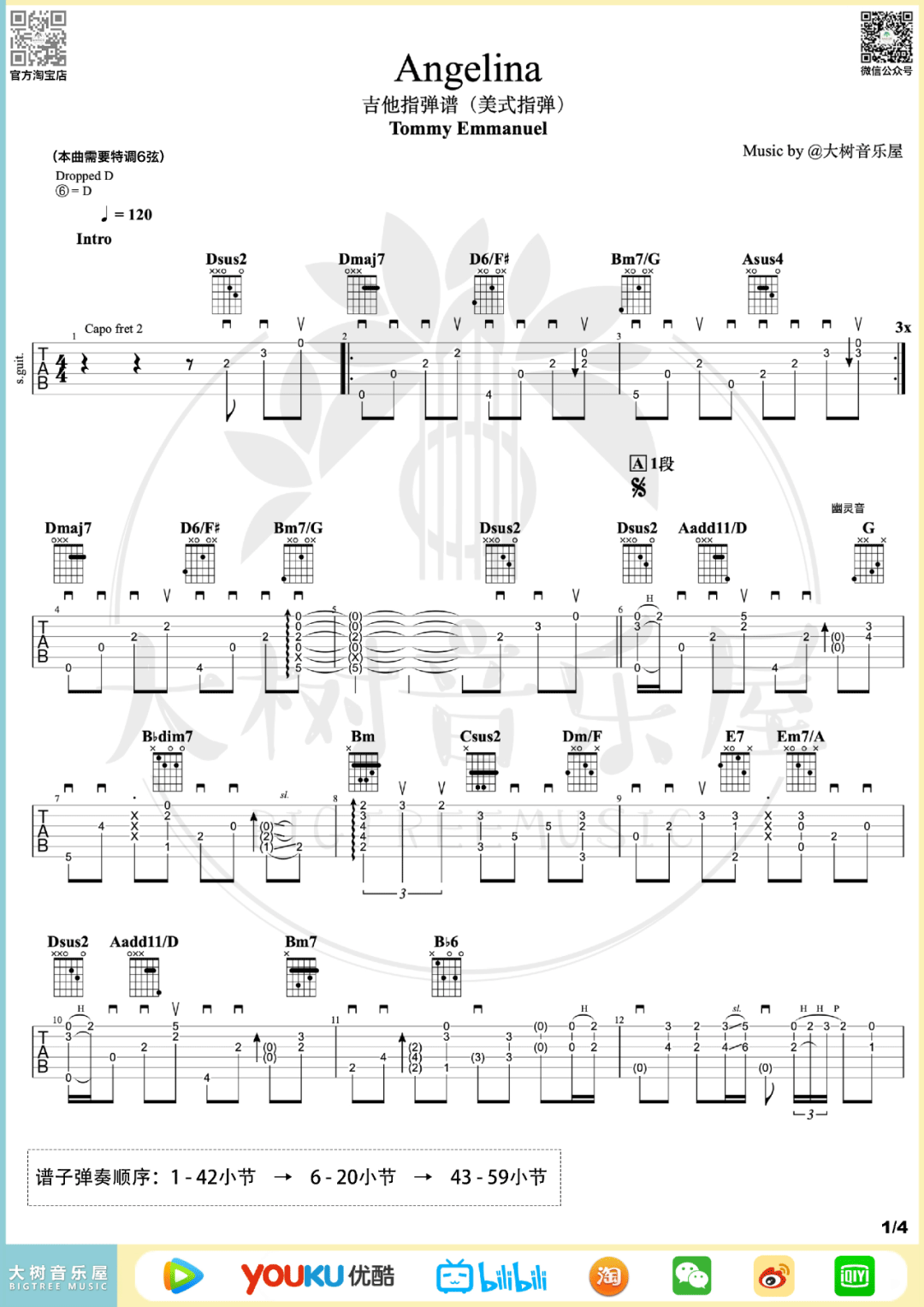 Tommy Emmanuel Angelina吉他谱 指弹六线谱