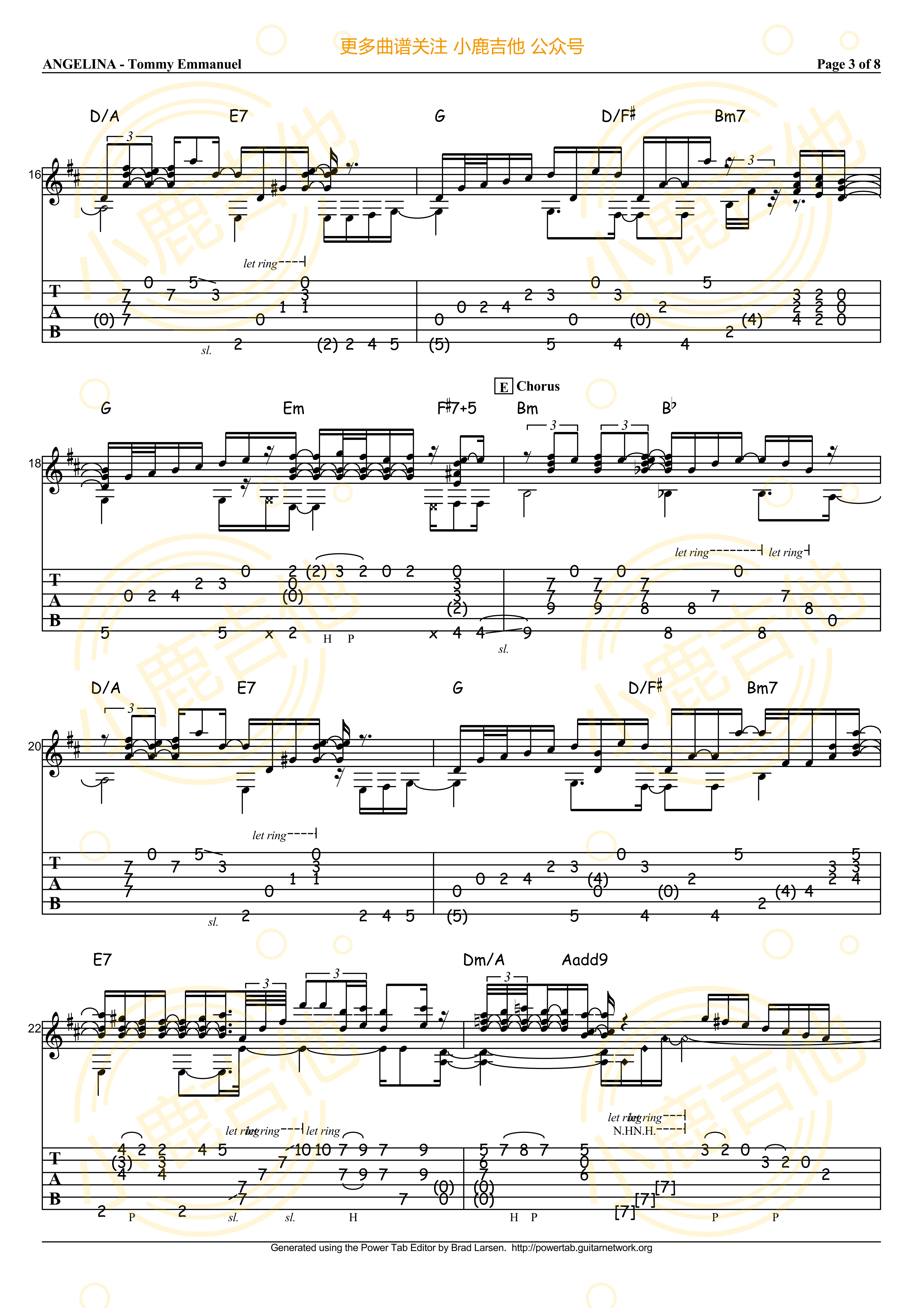 Tommy Emmanuel Angelina吉他谱A调 指弹六线谱