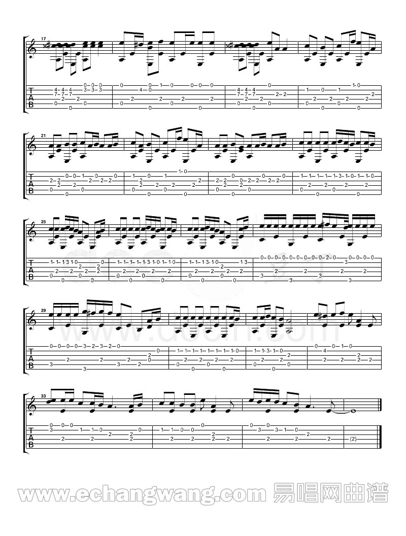 愤怒的小鸟主题曲 Angry Birds指弹谱 原调六线谱