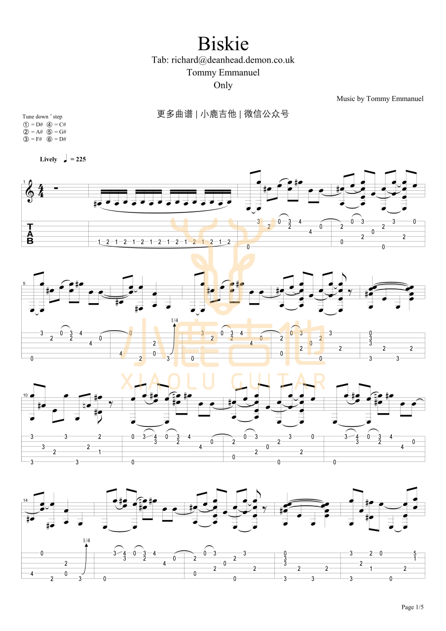 Tommy Emmanuel Biskie吉他谱 指弹六线谱