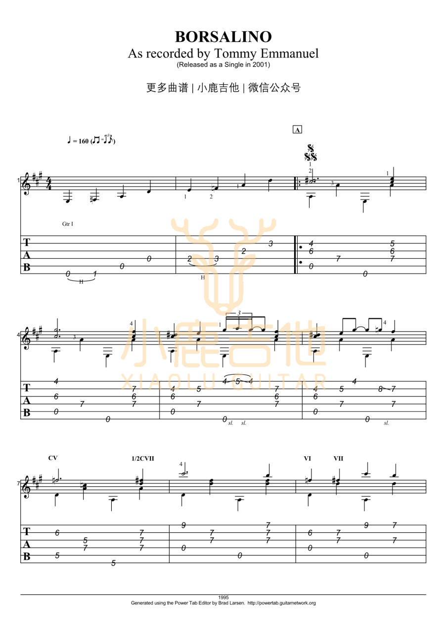 Tommy Emmanuel Borsalino吉他谱 指弹六线谱