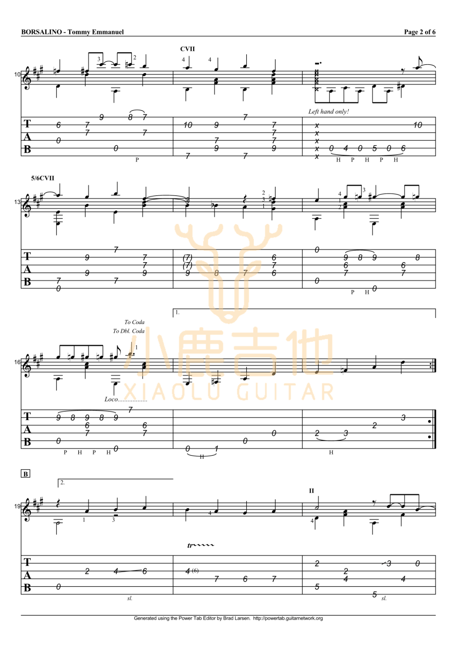 Tommy Emmanuel Borsalino吉他谱 指弹六线谱