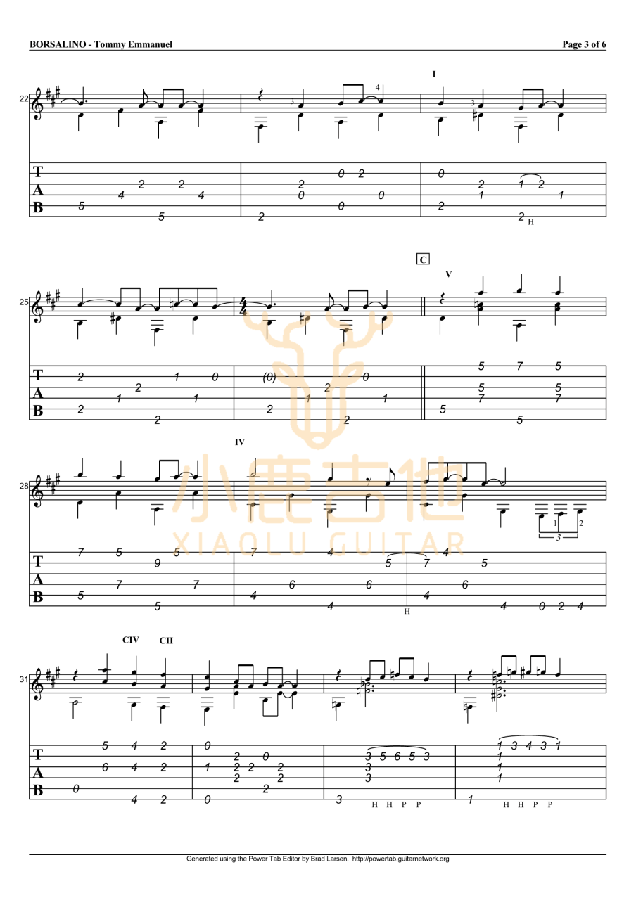 Tommy Emmanuel Borsalino吉他谱 指弹六线谱
