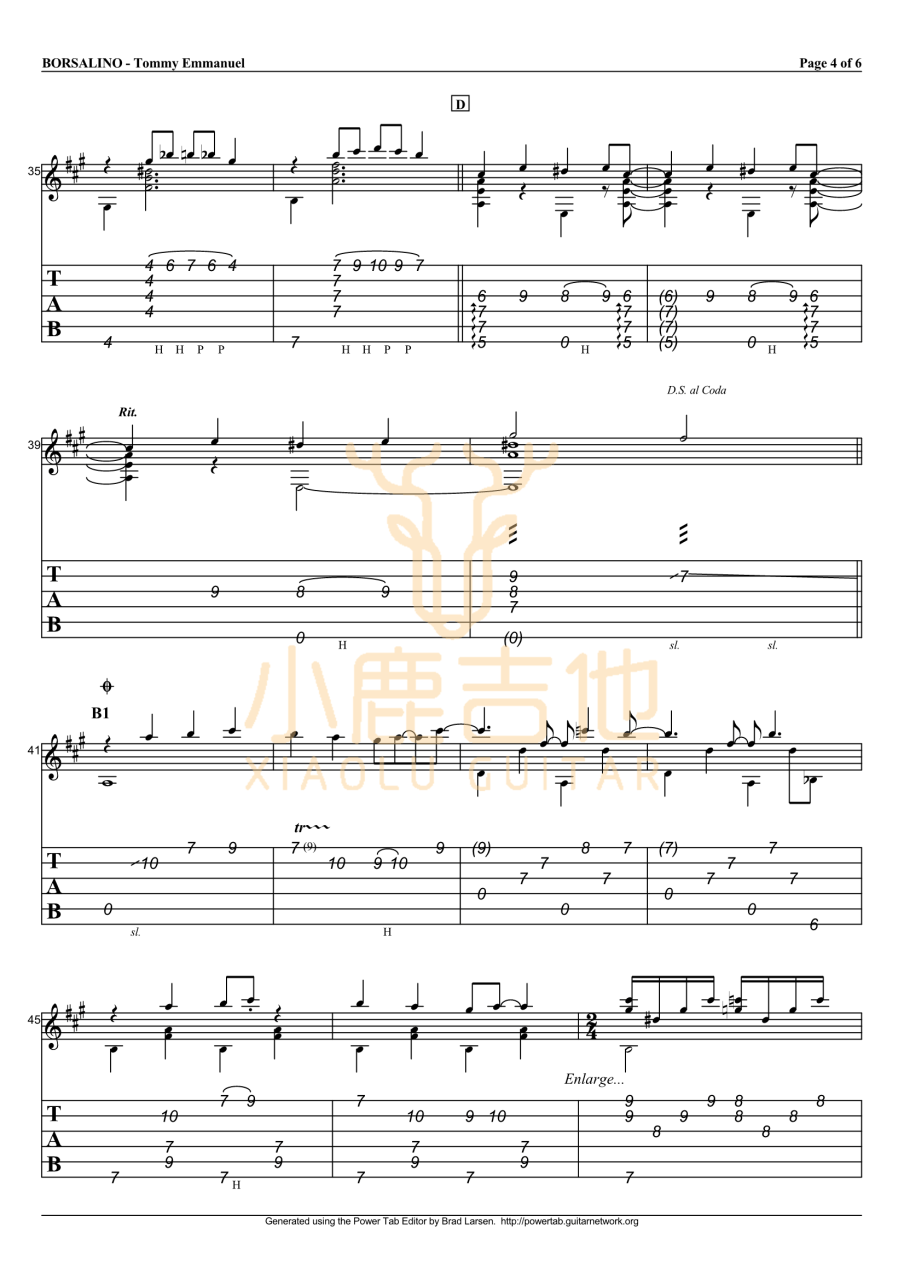 Tommy Emmanuel Borsalino吉他谱 指弹六线谱