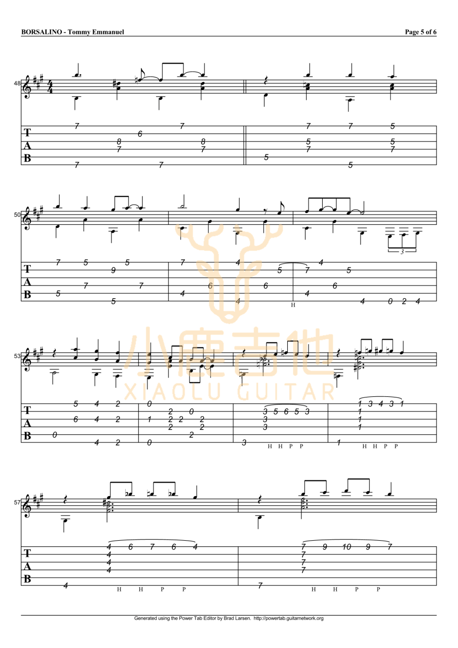Tommy Emmanuel Borsalino吉他谱 指弹六线谱