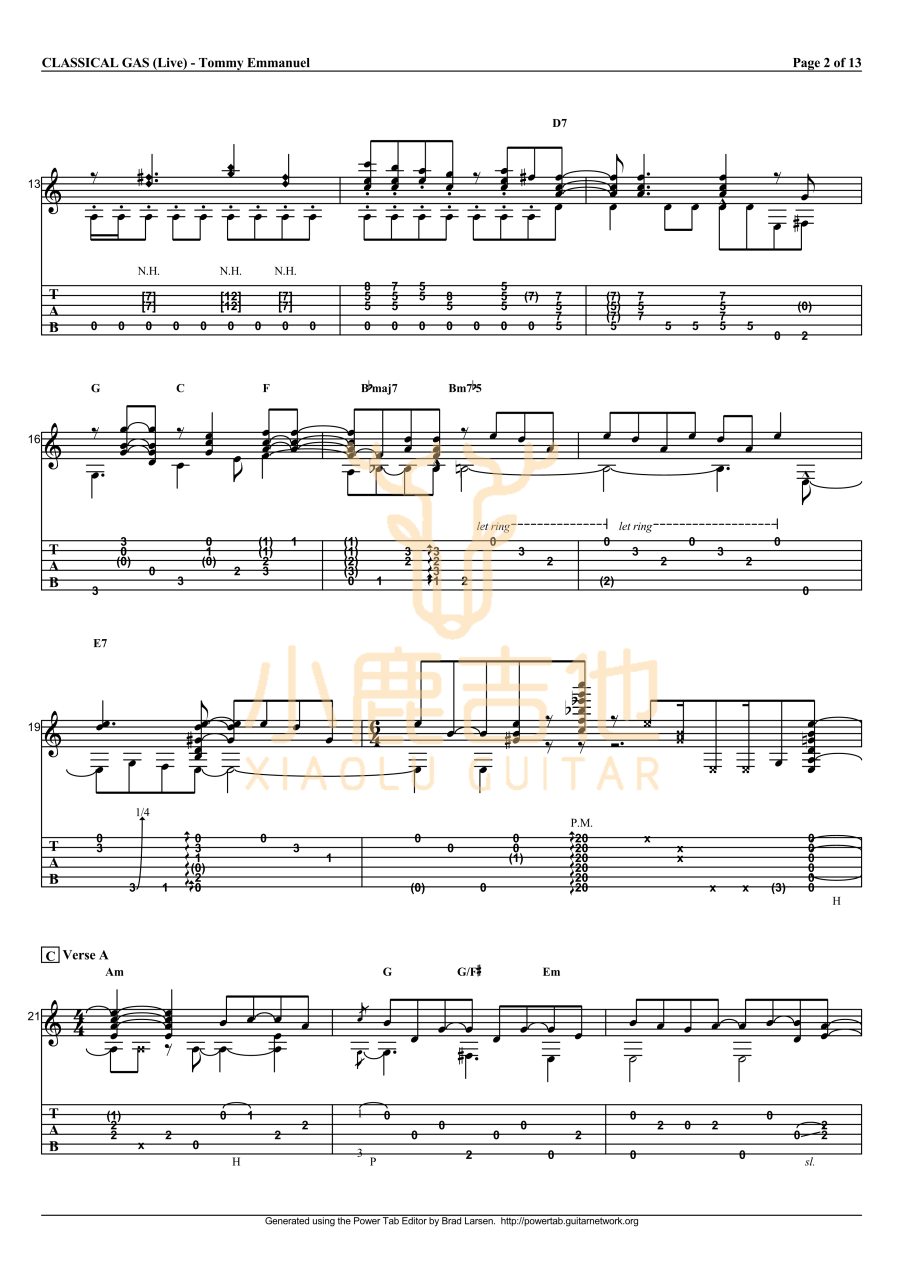 Tommy Emmanuel Classical Gas吉他谱 指弹六线谱