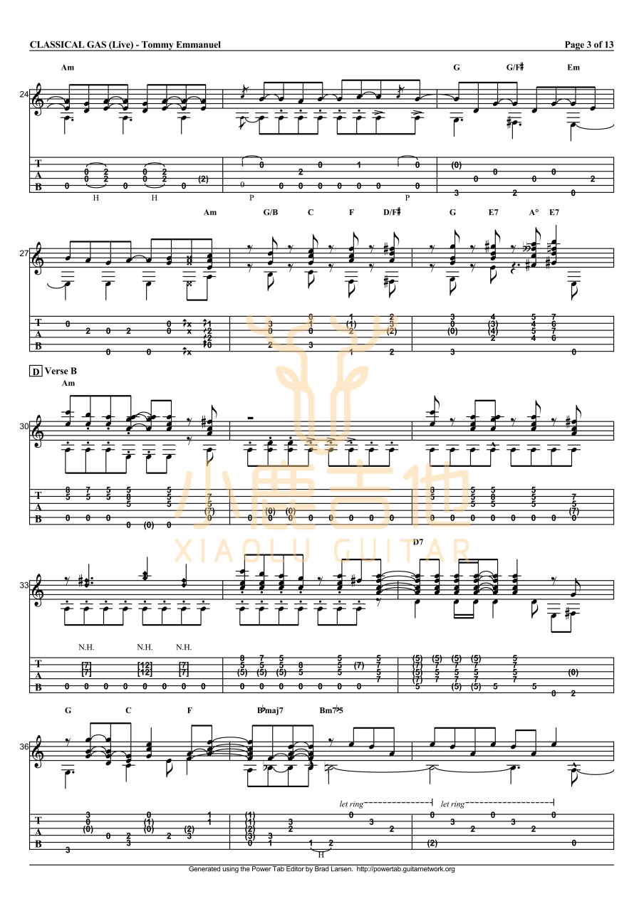 Tommy Emmanuel Classical Gas吉他谱 指弹六线谱