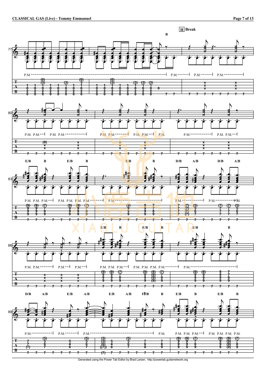 Tommy Emmanuel Classical Gas吉他谱 指弹六线谱