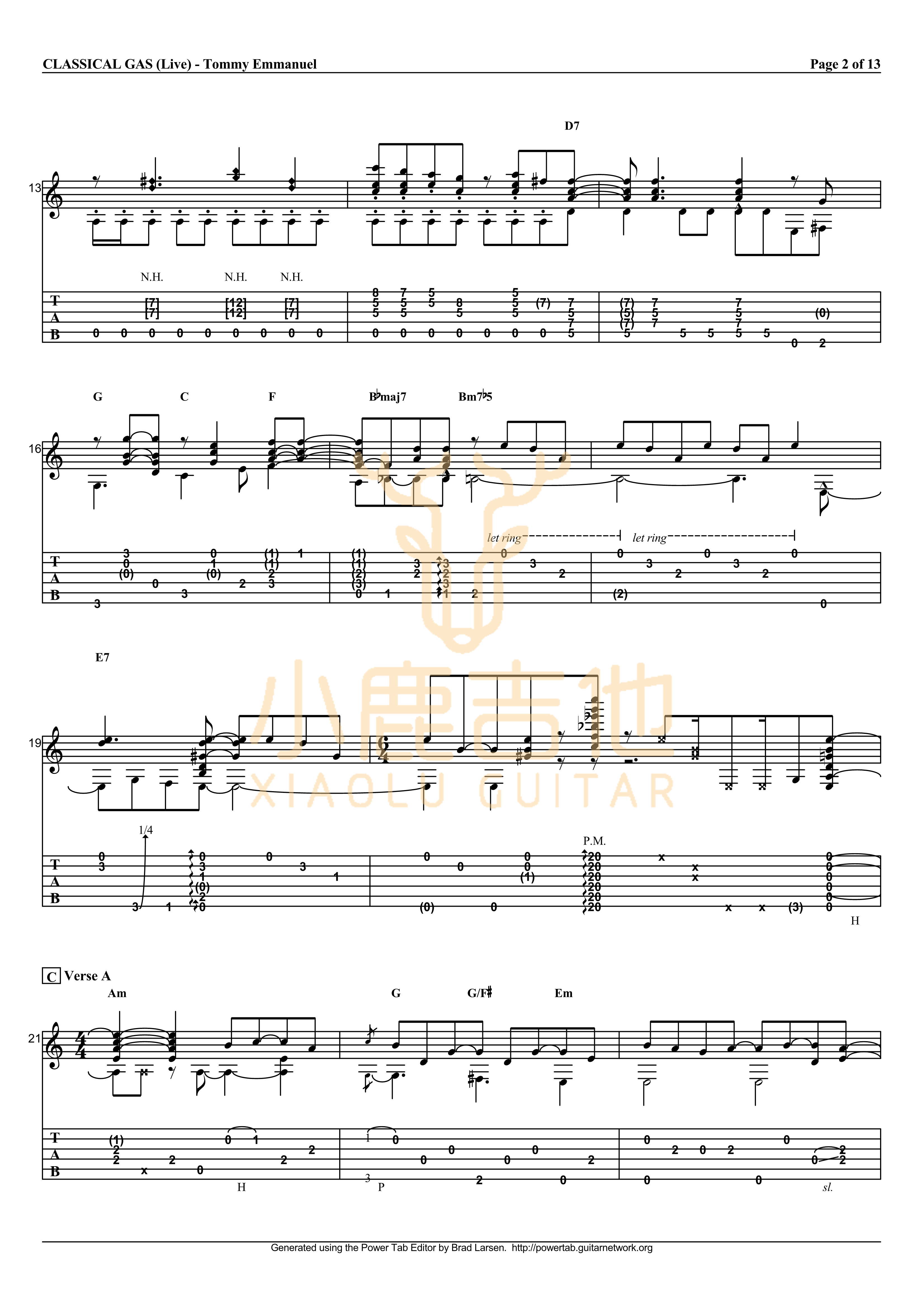 Tommy Emmanuel Classical Gas吉他谱 指弹六线谱
