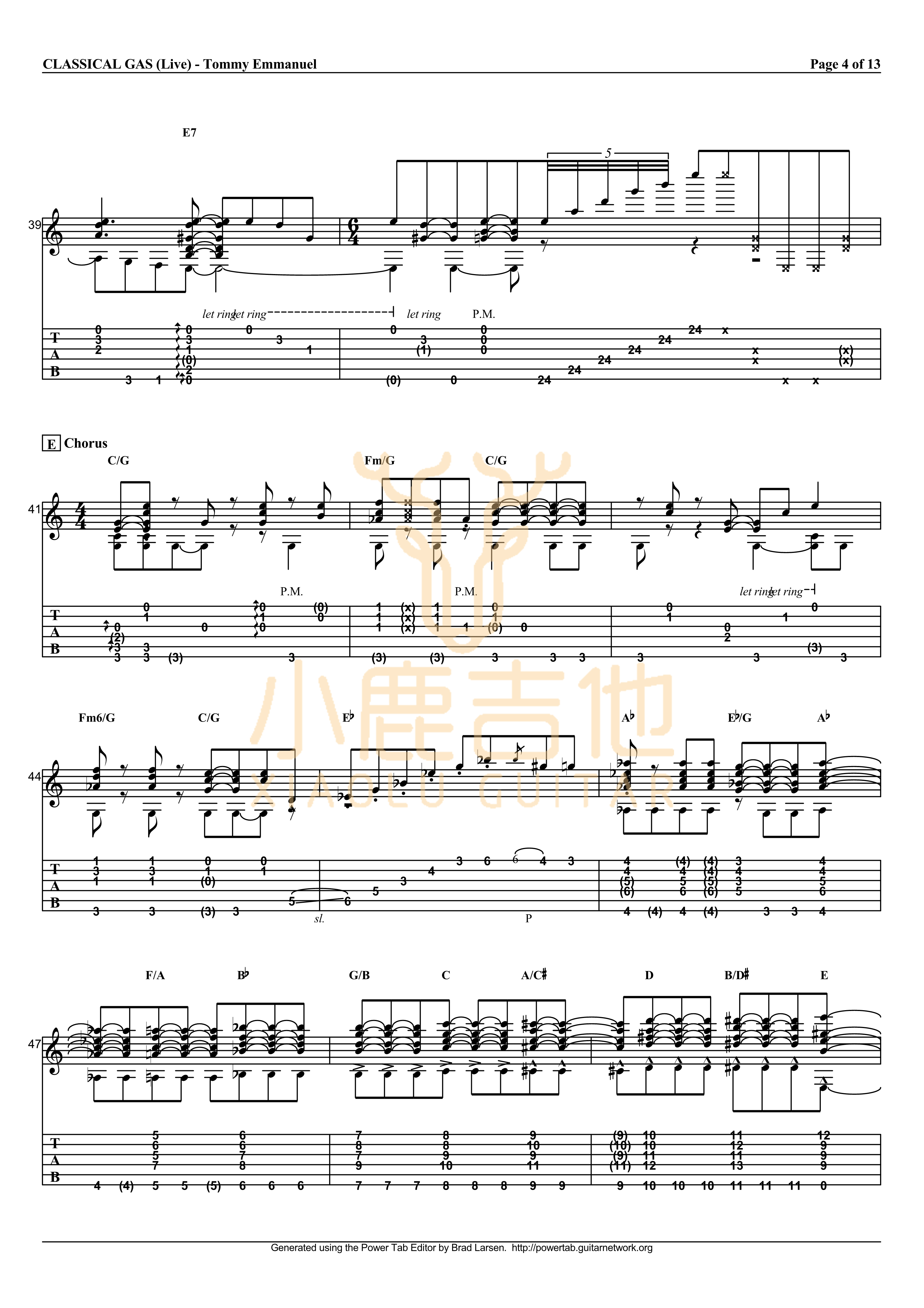 Tommy Emmanuel Classical Gas吉他谱 指弹六线谱