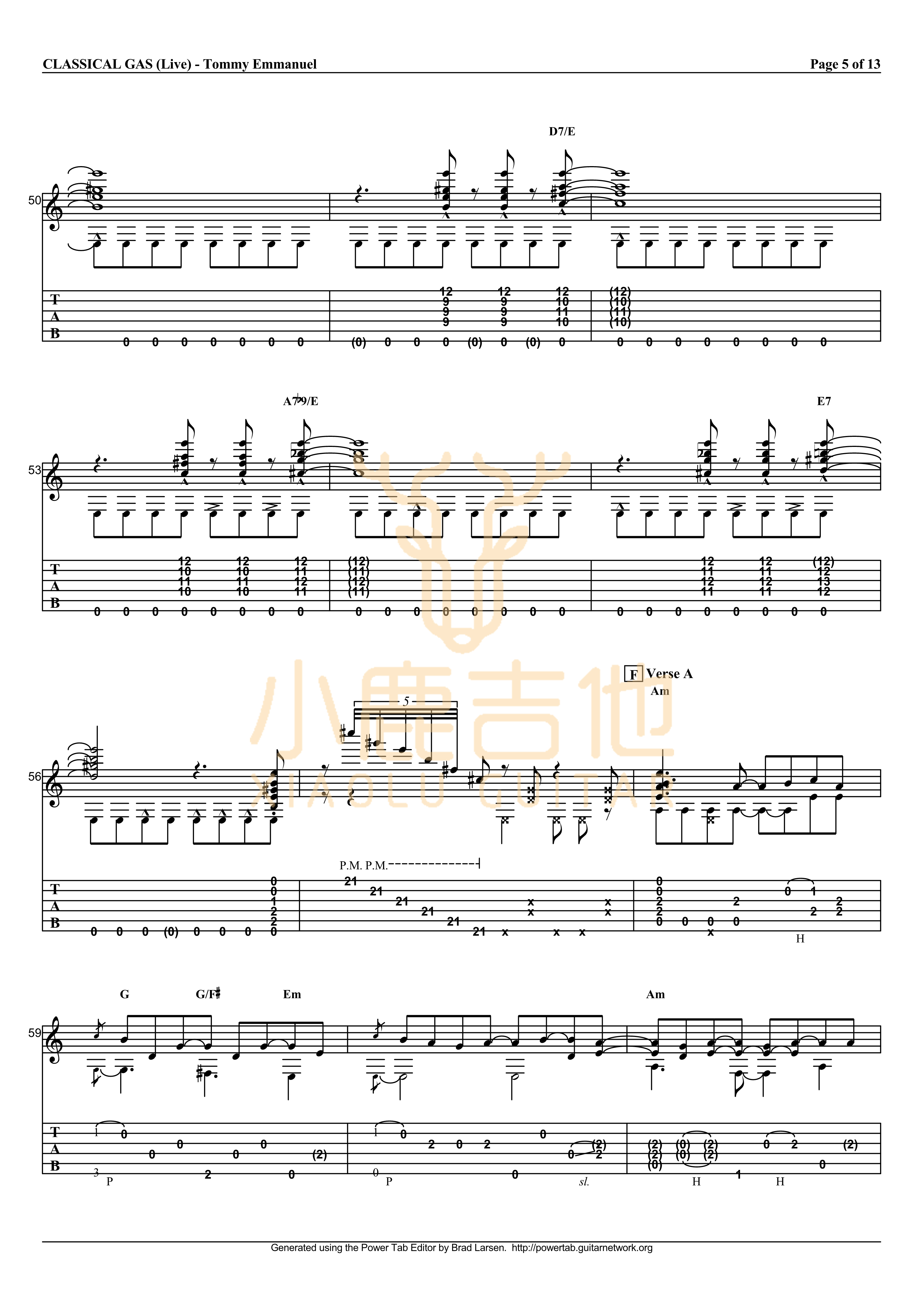 Tommy Emmanuel Classical Gas吉他谱 指弹六线谱