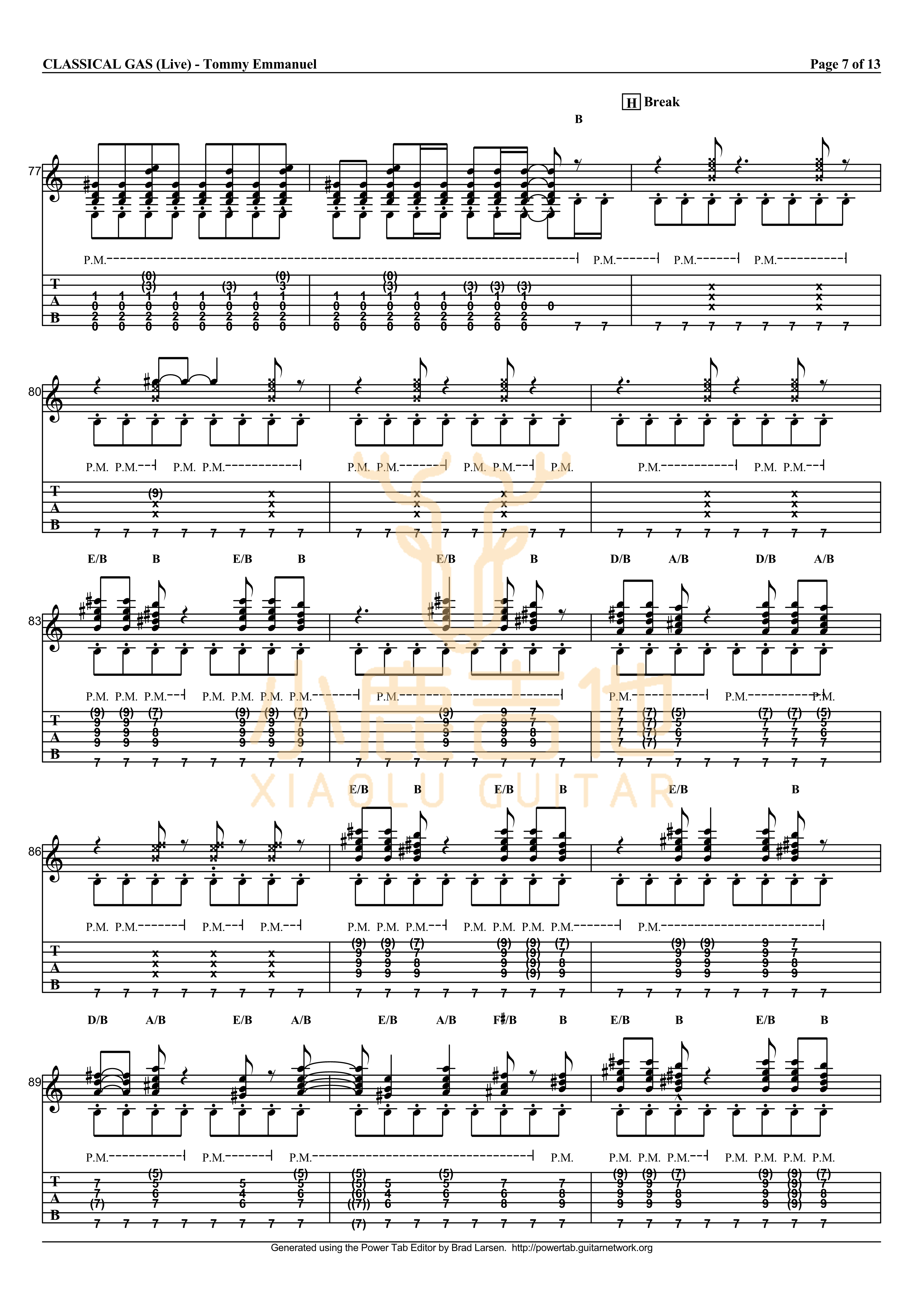 Tommy Emmanuel Classical Gas吉他谱 指弹六线谱