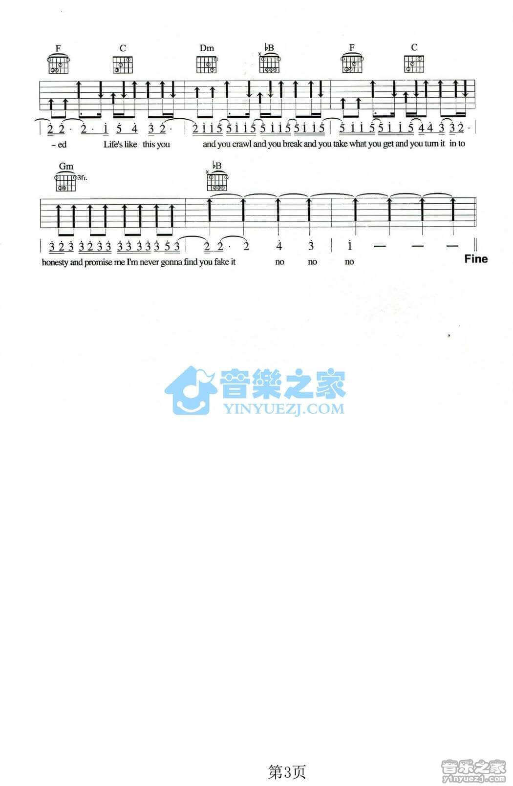 艾薇儿 Complicated吉他谱F调 弹唱六线谱
