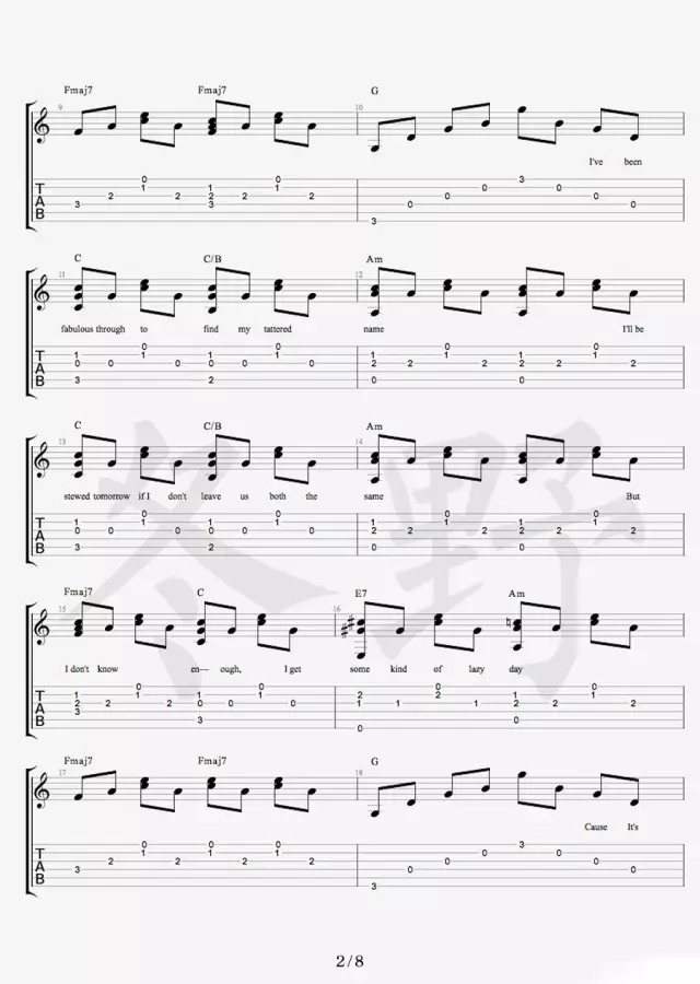 Daniel Powter Free Loop吉他谱 指弹六线谱
