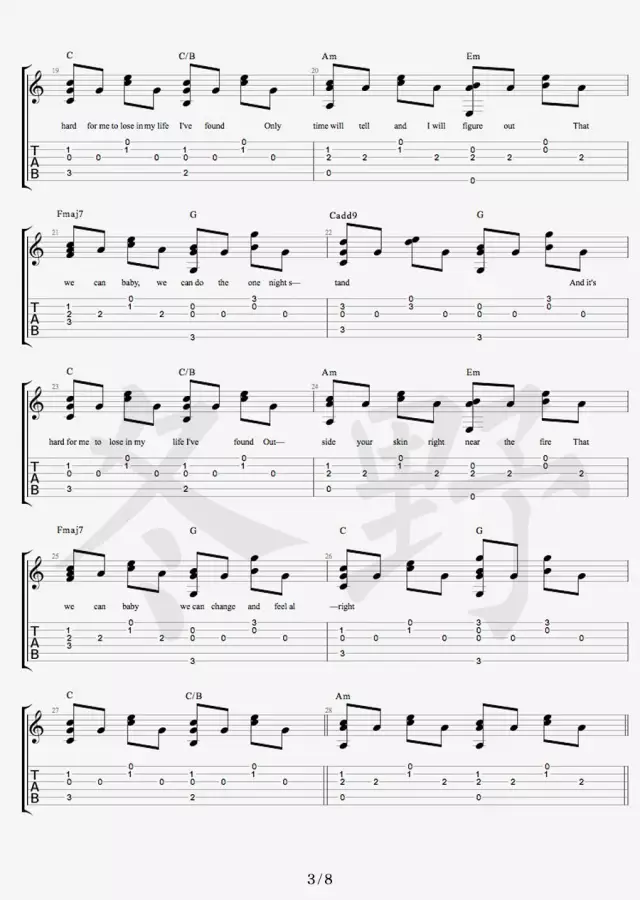 Daniel Powter Free Loop吉他谱 指弹六线谱