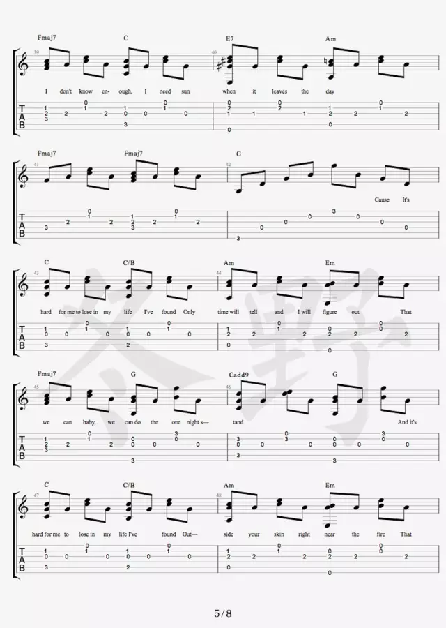 Daniel Powter Free Loop吉他谱 指弹六线谱