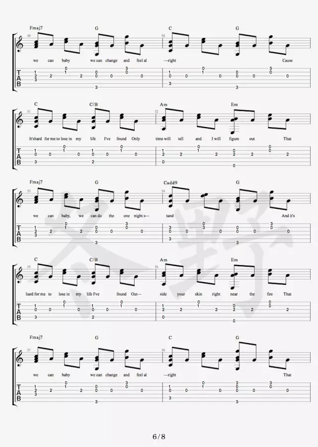 Daniel Powter Free Loop吉他谱 指弹六线谱