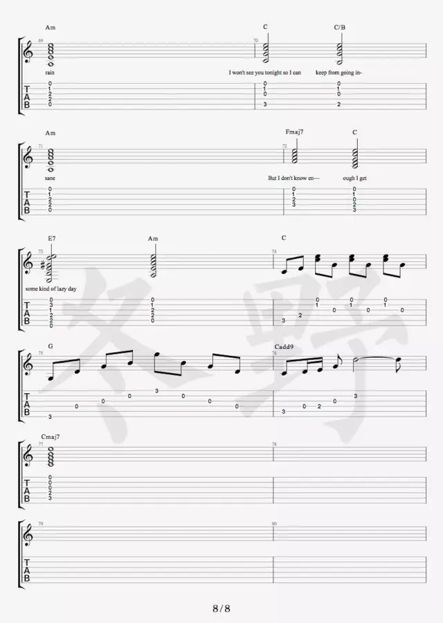 Daniel Powter Free Loop吉他谱 指弹六线谱