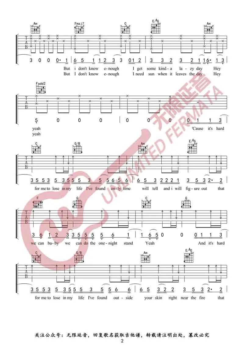 Daniel Powter Free Loop吉他谱C调 弹唱六线谱