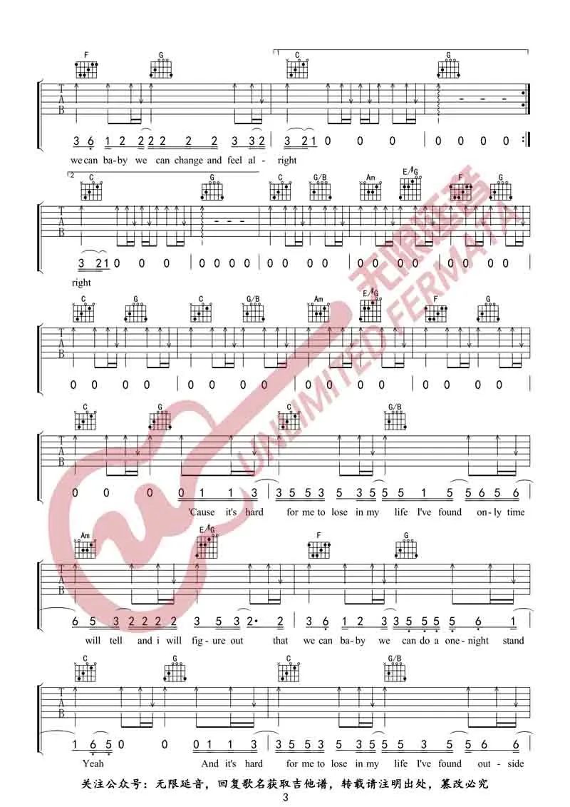 Daniel Powter Free Loop吉他谱C调 弹唱六线谱