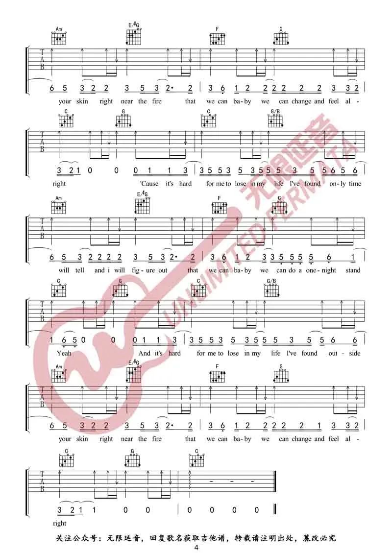 Daniel Powter Free Loop吉他谱C调 弹唱六线谱