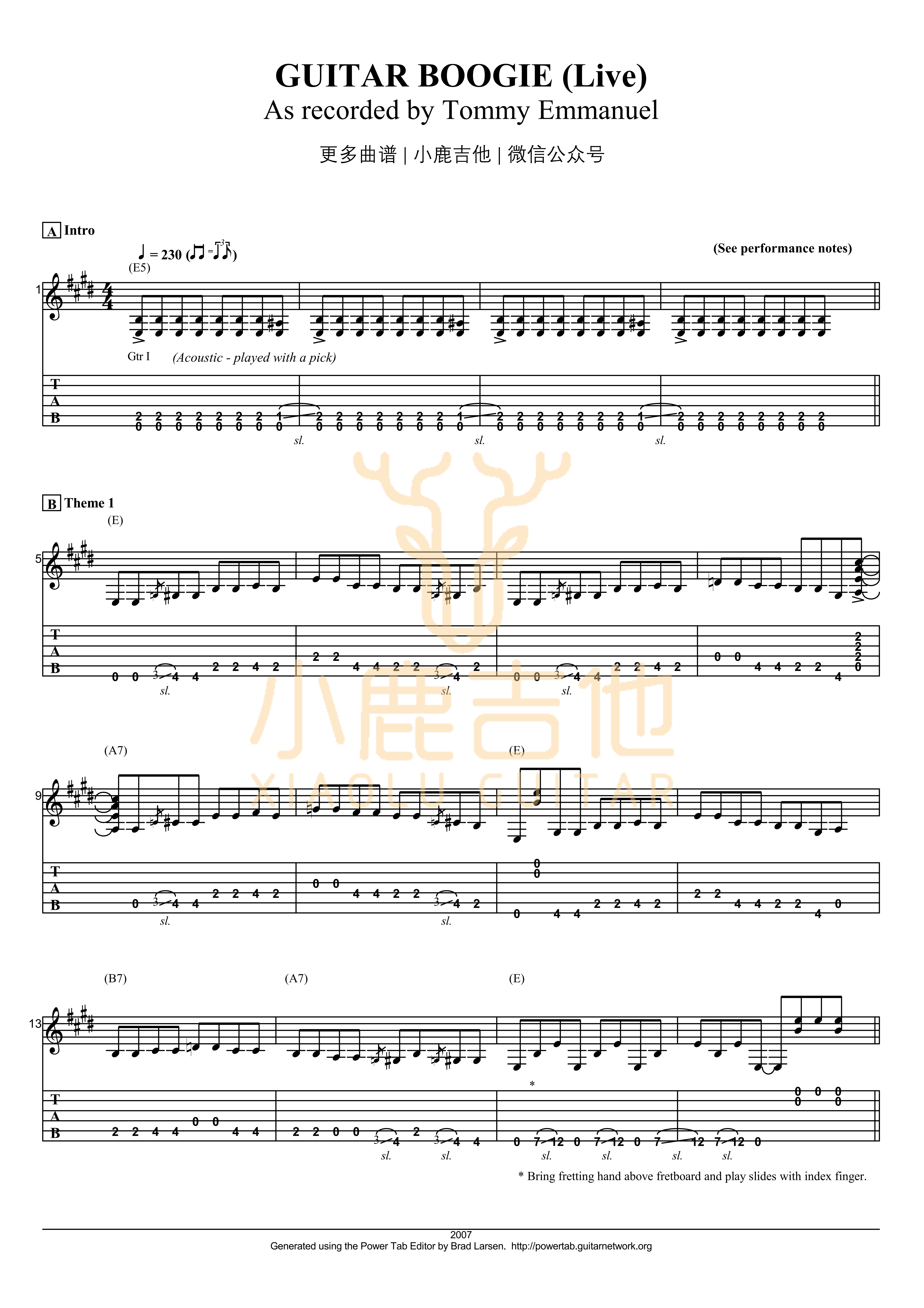 Tommy Emmanuel Guitar Boogie吉他谱 指弹六线谱