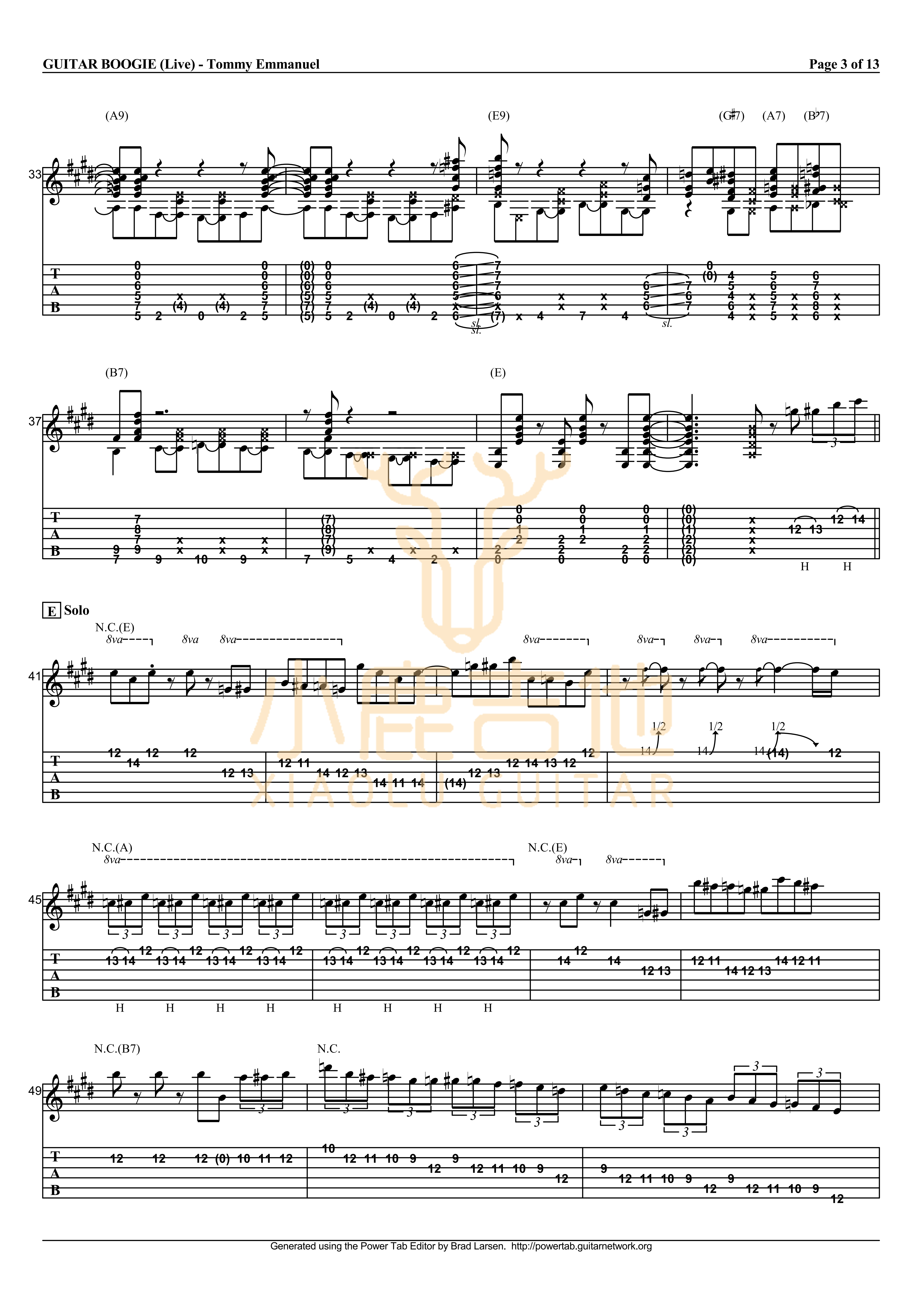 Tommy Emmanuel Guitar Boogie吉他谱 指弹六线谱