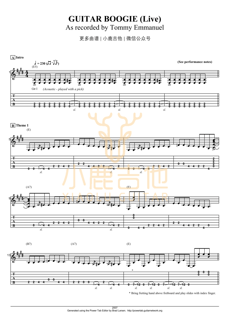 Tommy Emmanuel Guitar Boogie吉他谱 指弹六线谱