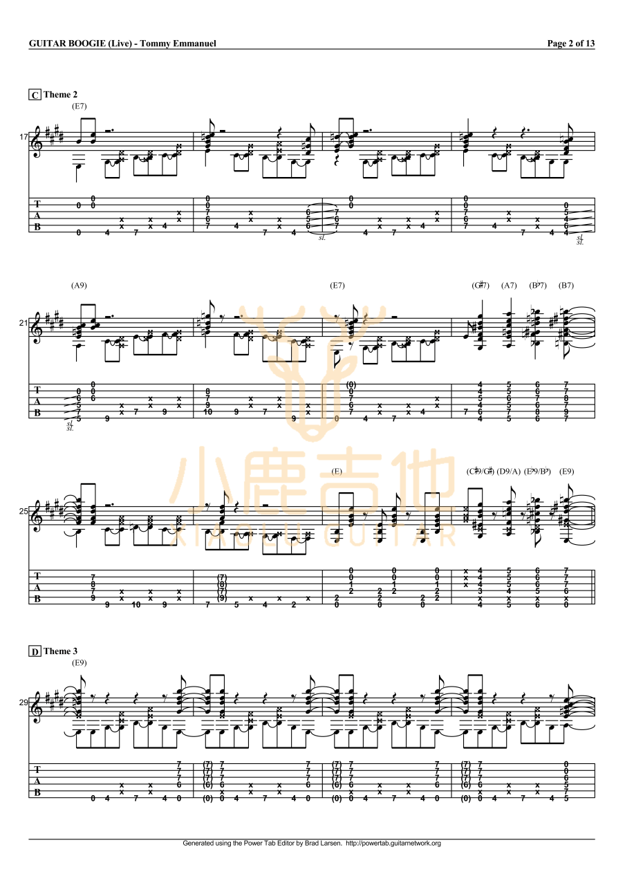 Tommy Emmanuel Guitar Boogie吉他谱 指弹六线谱