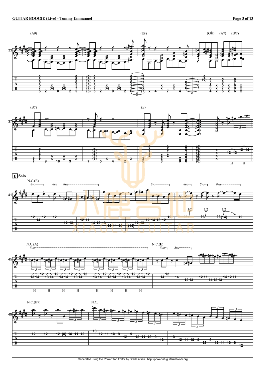Tommy Emmanuel Guitar Boogie吉他谱 指弹六线谱