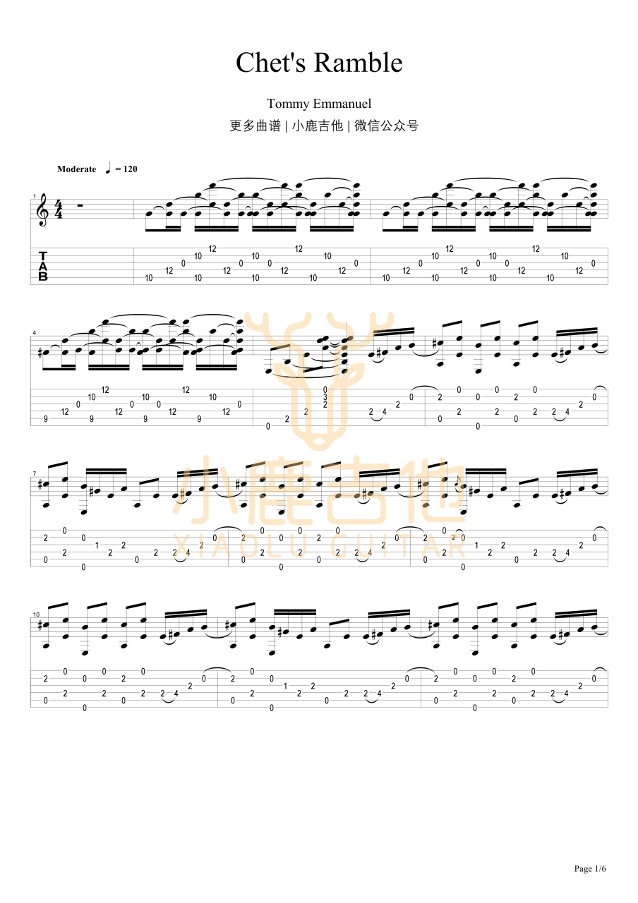 Tommy Emmanuel Guitar Rag吉他谱 指弹六线谱