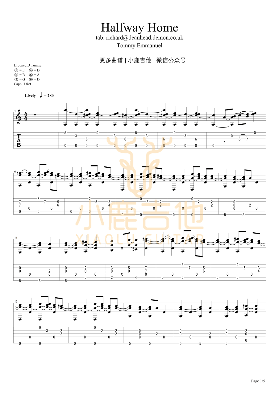 Tommy Emmanuel Halfway Home吉他谱 指弹六线谱