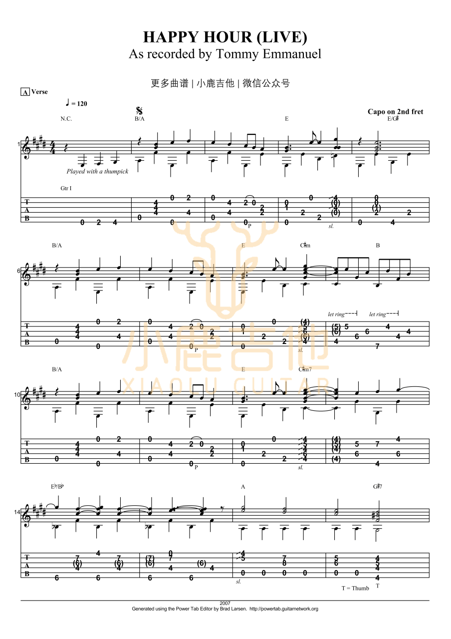 Tommy Emmanuel Happy Hour吉他谱 指弹六线谱
