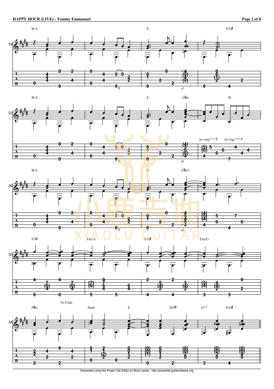 Tommy Emmanuel Happy Hour吉他谱 指弹六线谱