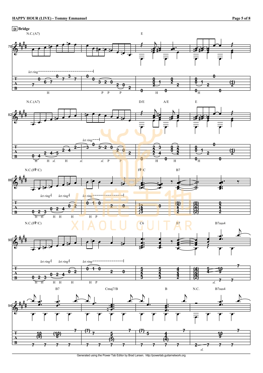 Tommy Emmanuel Happy Hour吉他谱 指弹六线谱
