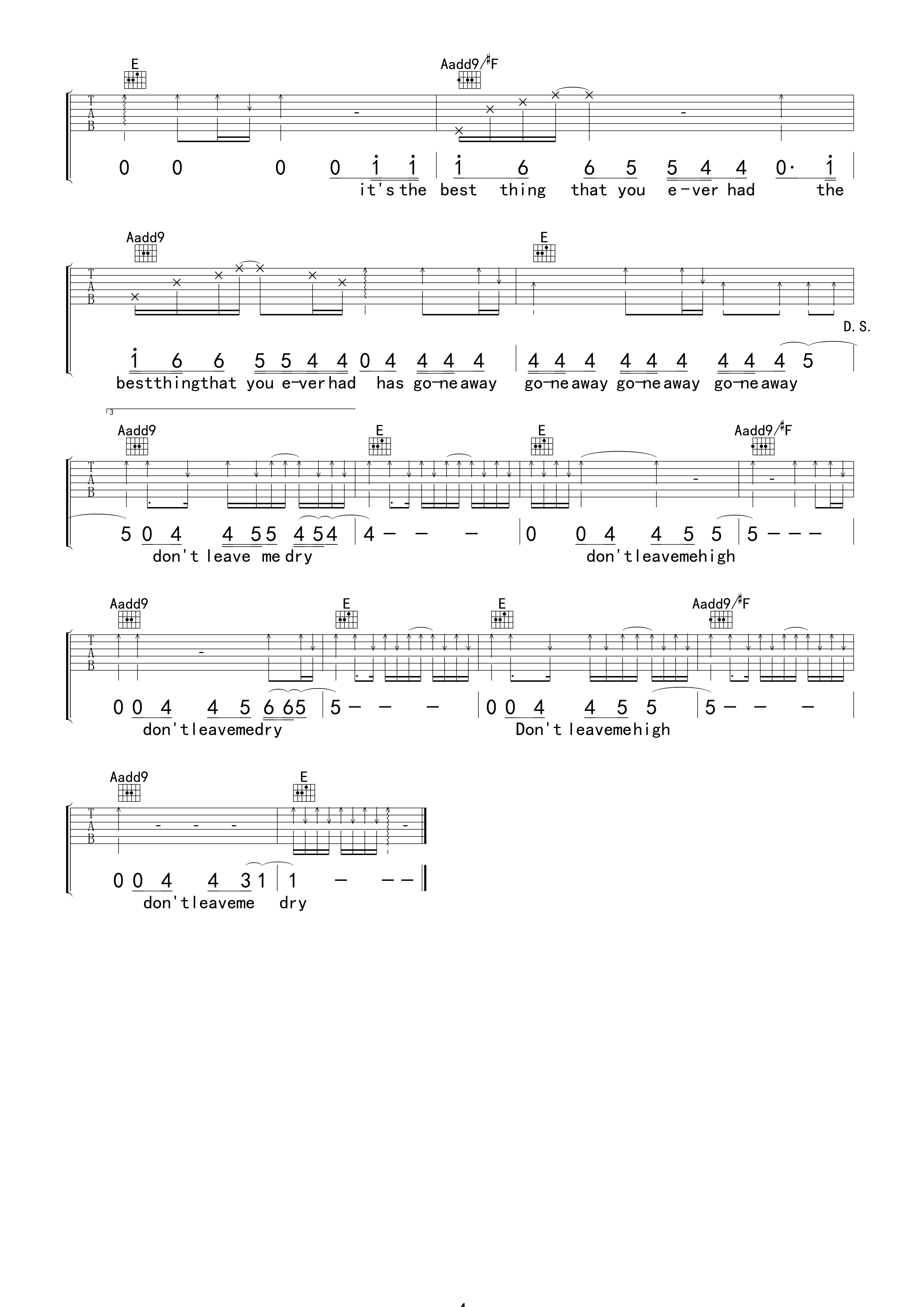 Radiohead High and Dry吉他谱E调 卢海江弹唱六线谱