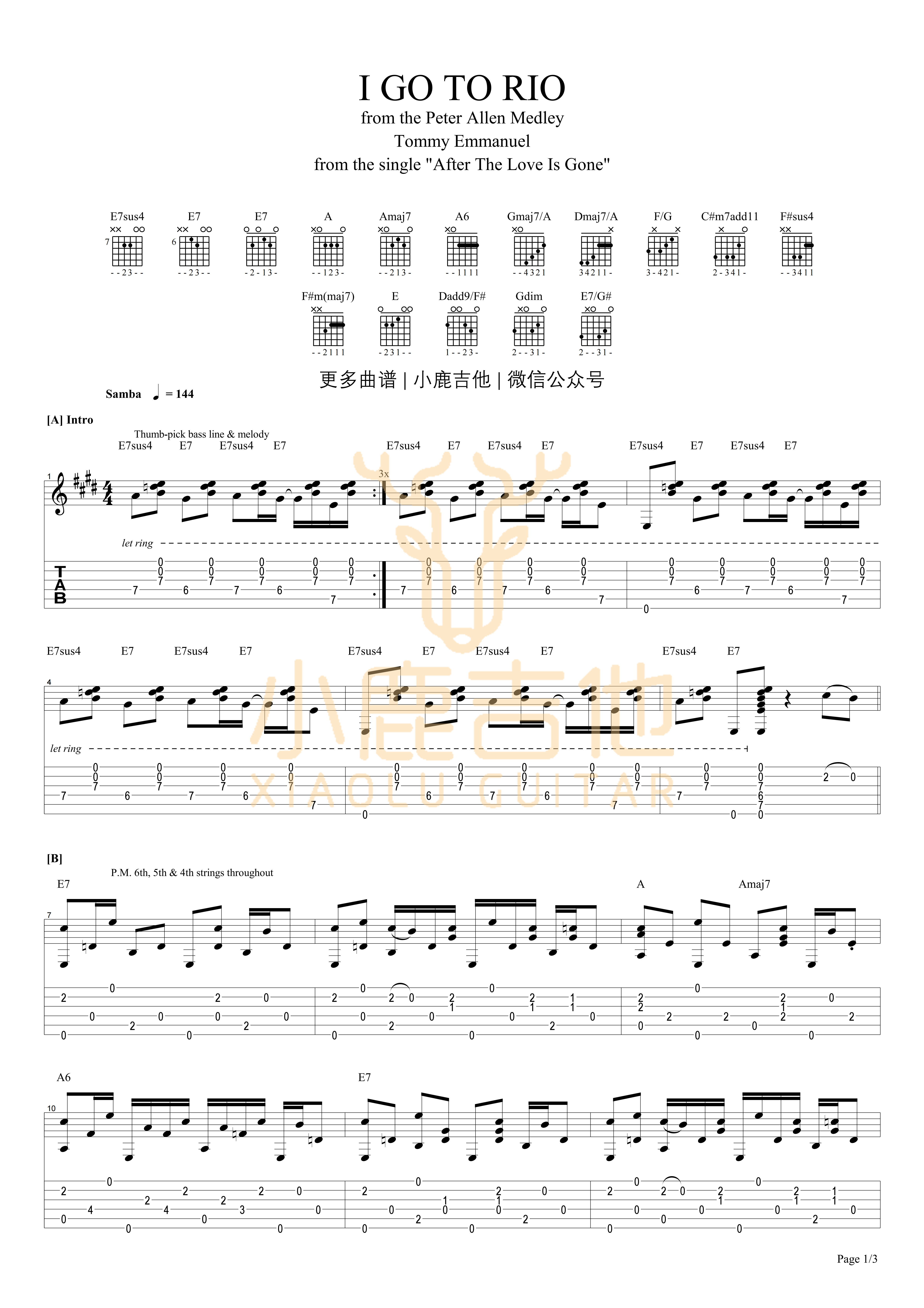 Tommy Emmanuel I Go To Rio吉他谱 指弹六线谱