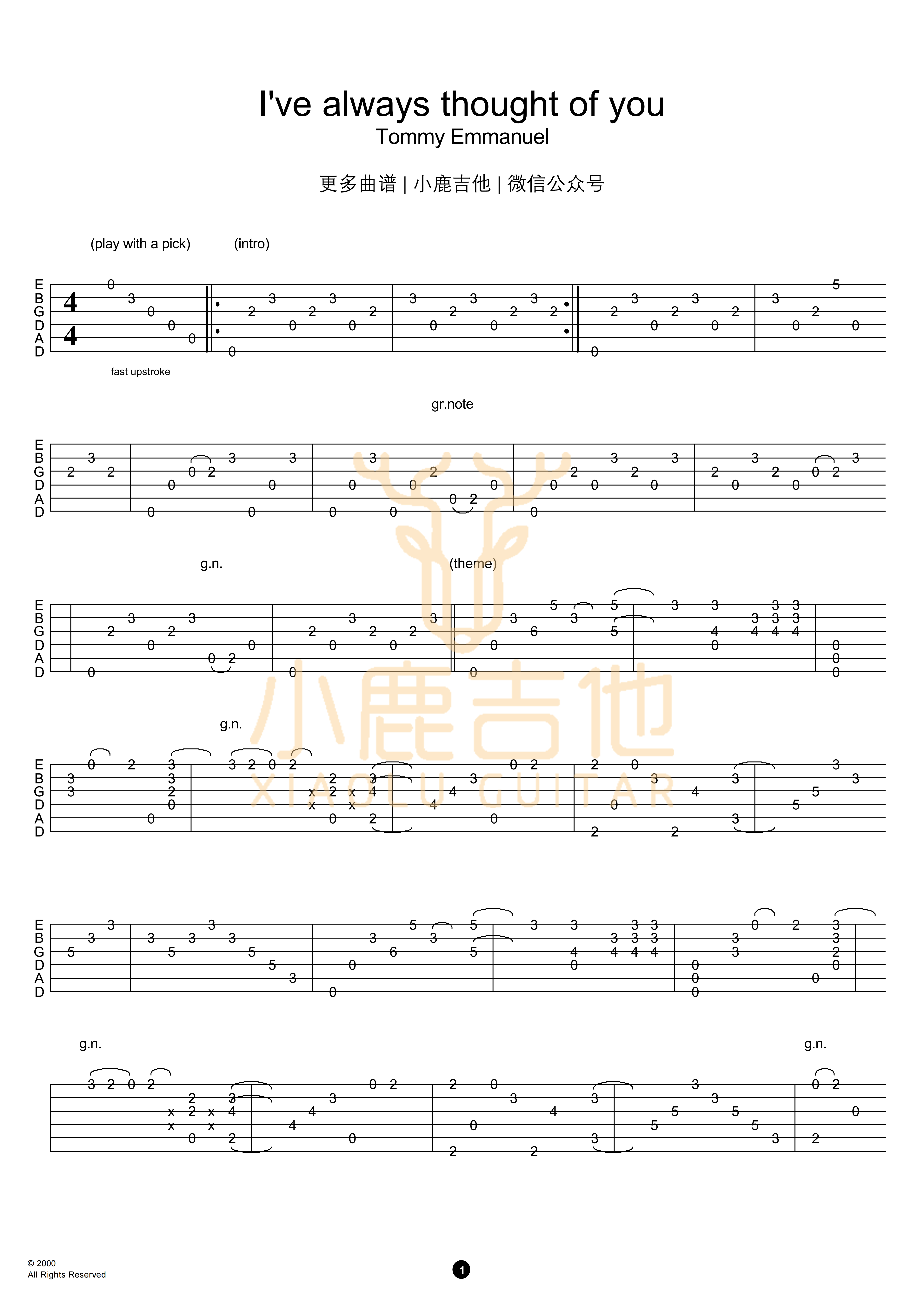 Tommy Emmanuel I Have Always Thought Of You吉他谱 指弹六线谱