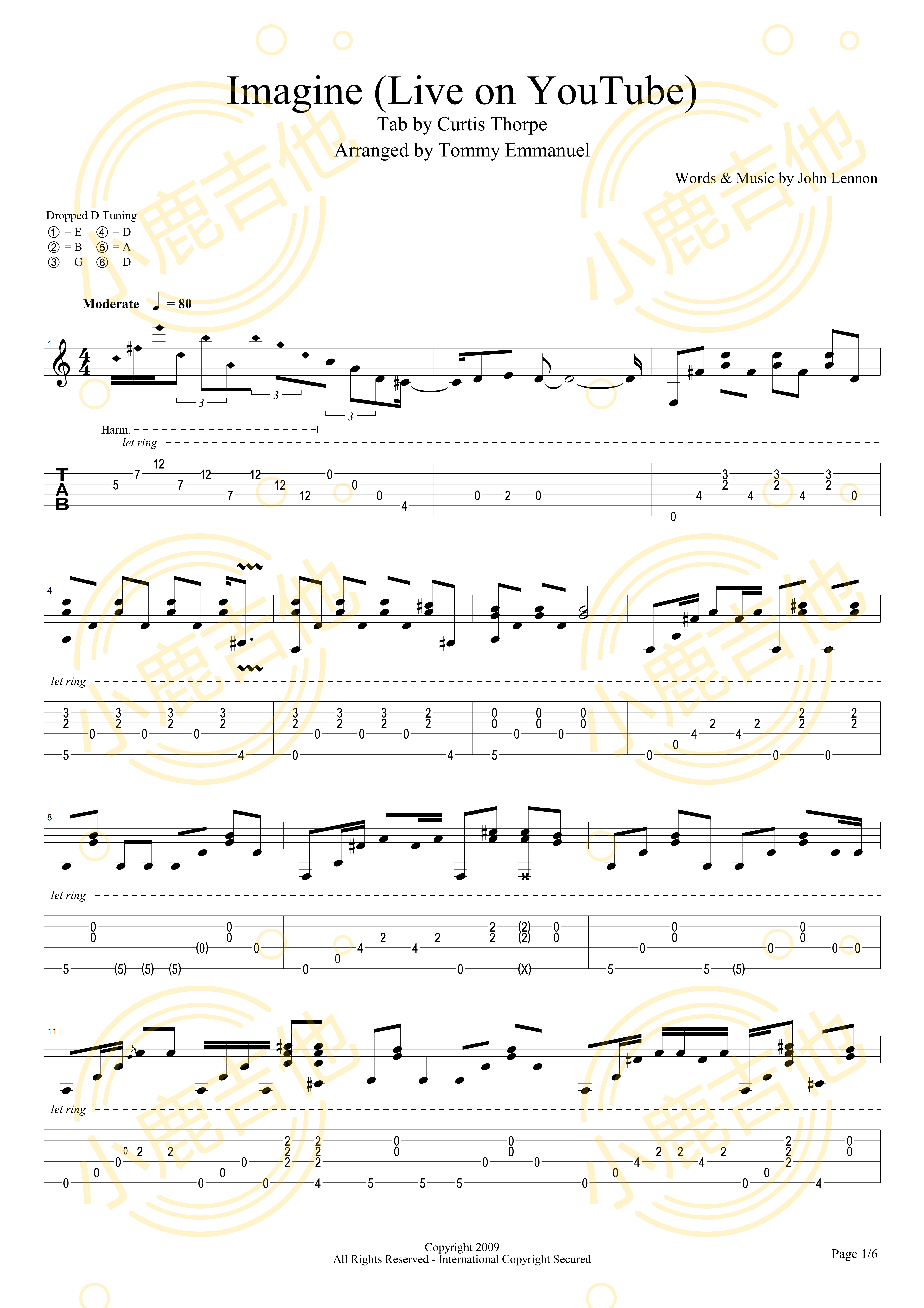 Tommy Emmanuel Imagine吉他谱 指弹六线谱