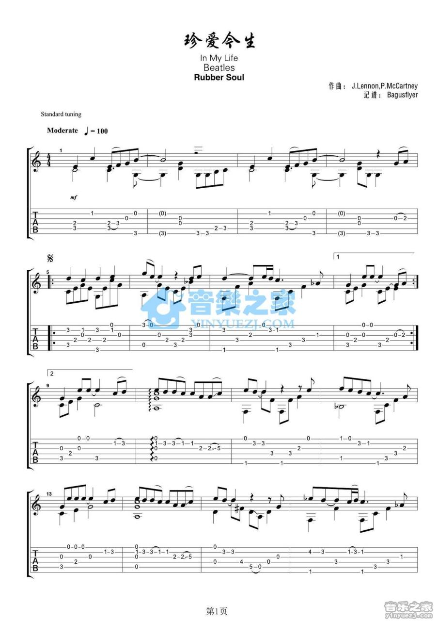 The Beatles In My Life吉他谱 指弹六线谱