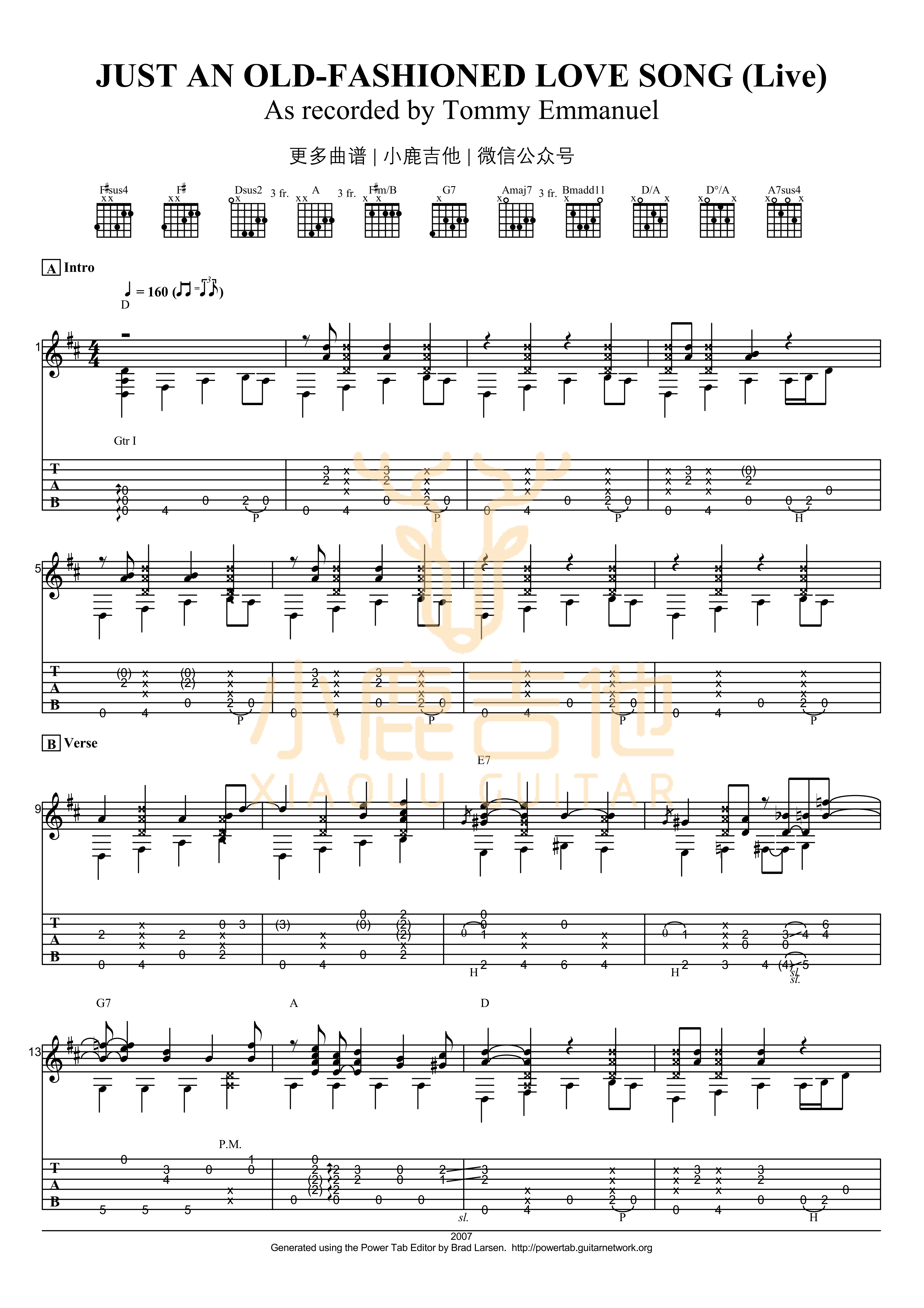 Tommy Emmanuel Just An Old-Fashioned Love Song吉他谱 指弹六线谱
