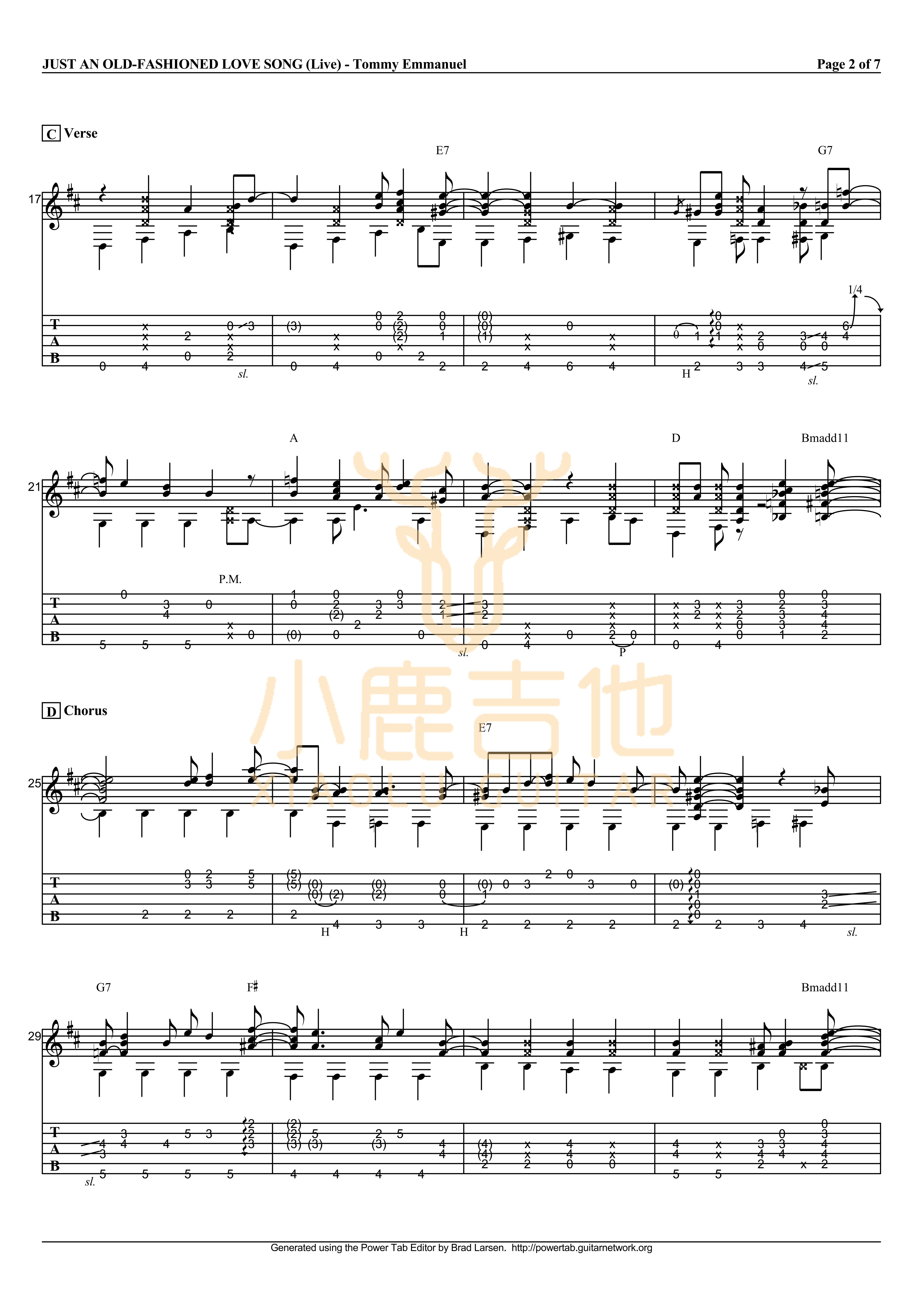 Tommy Emmanuel Just An Old-Fashioned Love Song吉他谱 指弹六线谱